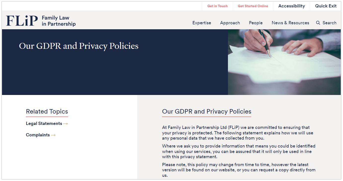 privacy policy page